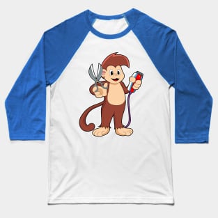 Monkey as Hairdresser with Scissors & Razor Baseball T-Shirt